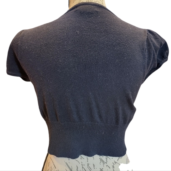 Sweater Project Cropped Puff Sleeve Cardigan Black Small - Picture 2 of 4